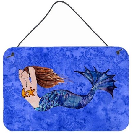 Carolines Treasures Carolines Treasures 8725DS812 Brunette Mermaid On Blue Wall and Door Hanging Prints 8725DS812